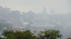 Downtown Cuernavaca seen through morning fog